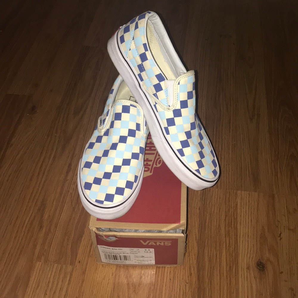 UNISEX Topaz Blue Checkered Slip On Vans